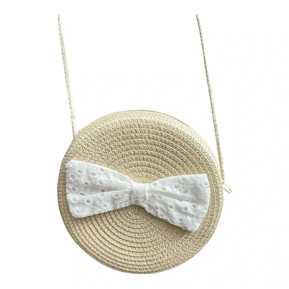 Girls Cream Circle Bag with White Bow